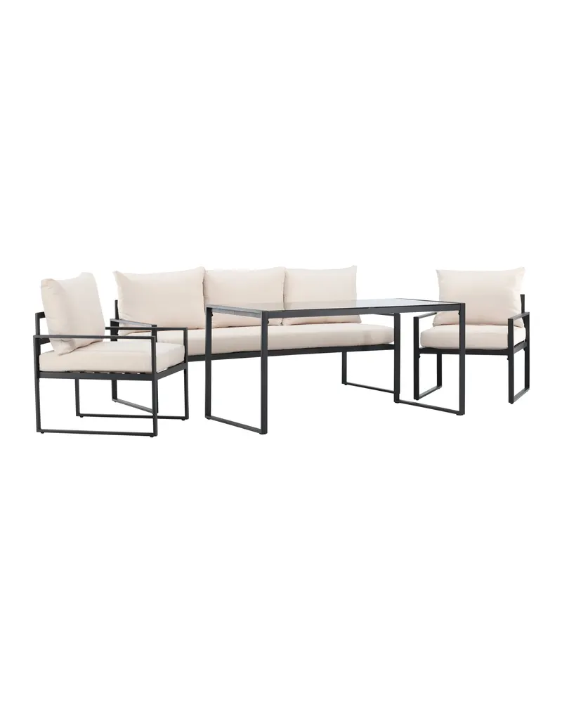 Catania Gartenlounge mit Sofa, zwei Sesseln und Glastisch in Schwarz, Ansicht 2