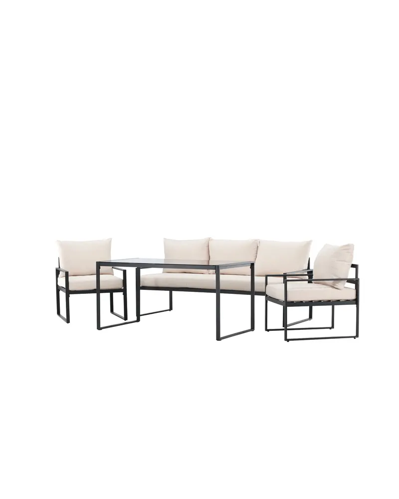 Catania Gartenlounge mit Sofa, zwei Sesseln und Glastisch in Schwarz, Ansicht 3