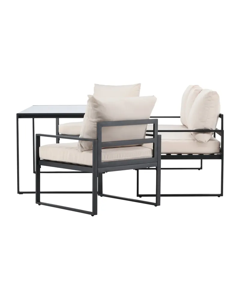 Catania Gartenlounge mit Sofa, zwei Sesseln und Glastisch in Schwarz, Ansicht 4