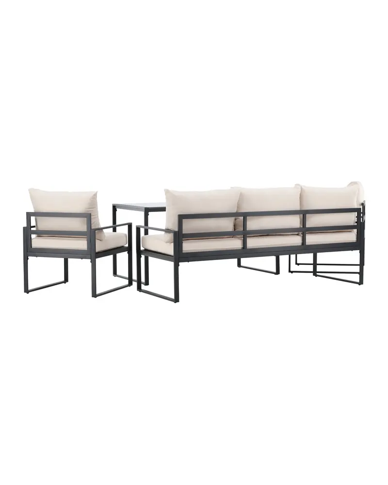 Catania Gartenlounge mit Sofa, zwei Sesseln und Glastisch in Schwarz, Ansicht 5