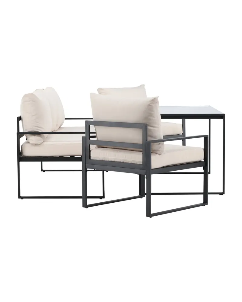 Catania Gartenlounge mit Sofa, zwei Sesseln und Glastisch in Schwarz, Ansicht 6