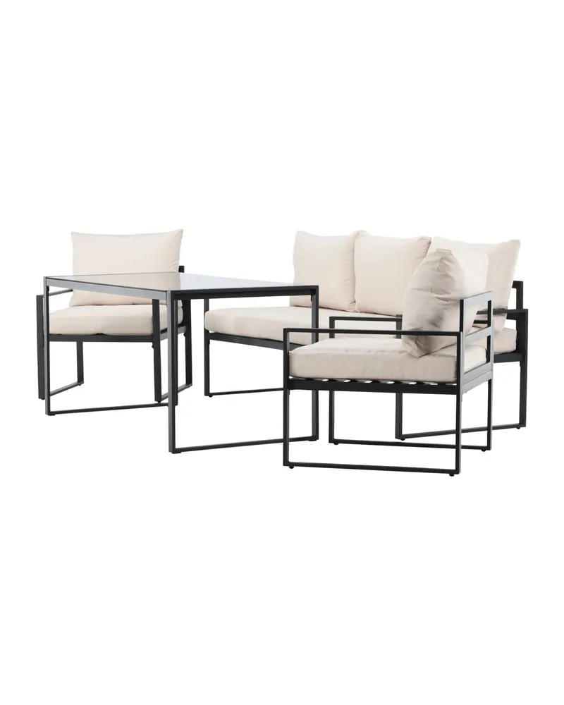 Catania Gartenlounge mit Sofa, zwei Sesseln und Glastisch in Schwarz, Ansicht 7