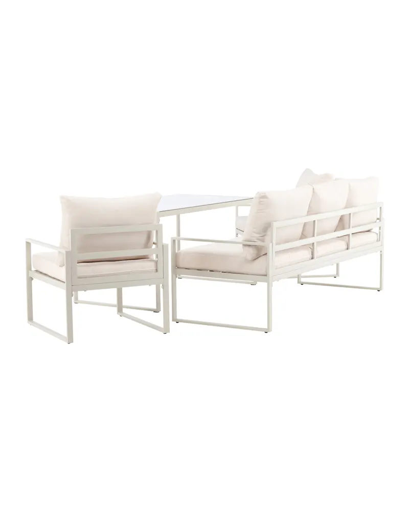 Catania Gartenlounge mit Sofa, zwei Sesseln und Glastisch in Beige, Ansicht 8
