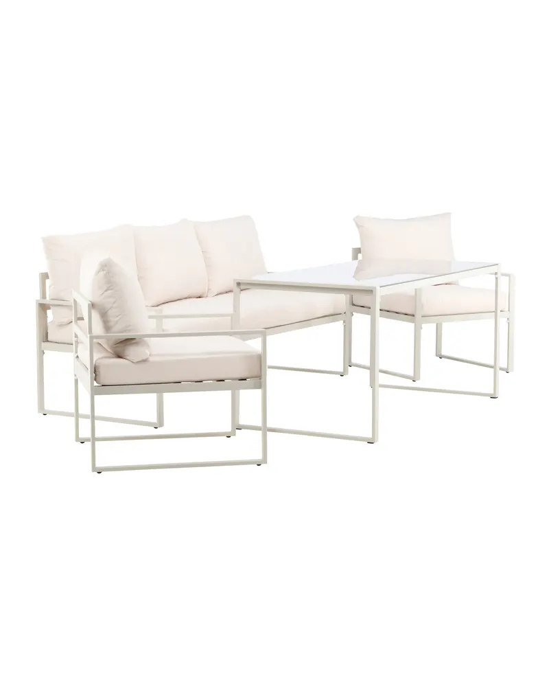 Catania Gartenlounge mit Sofa, zwei Sesseln und Glastisch in Beige, Ansicht 2