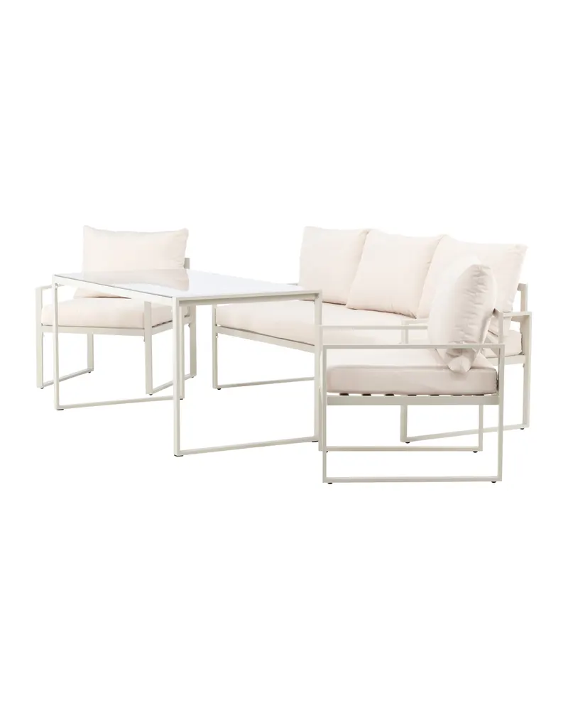 Catania Gartenlounge mit Sofa, zwei Sesseln und Glastisch in Beige, Ansicht 7