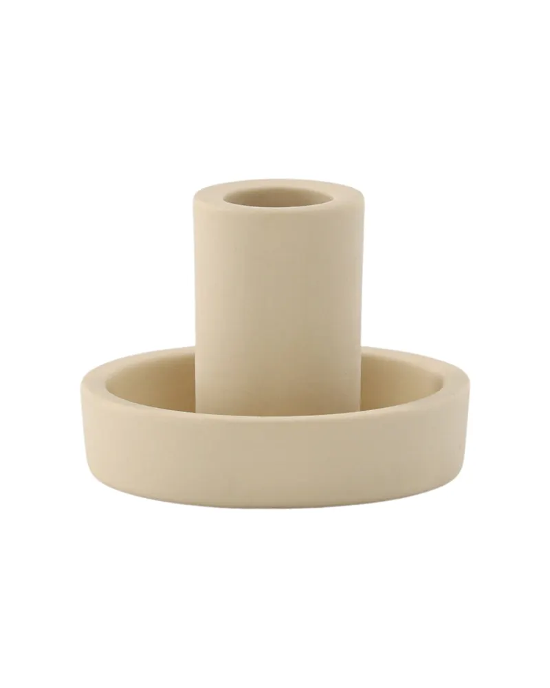 Ceco Kerzenständer aus Ton mit Tülle in flacher Schale in Beige, Ansicht 2