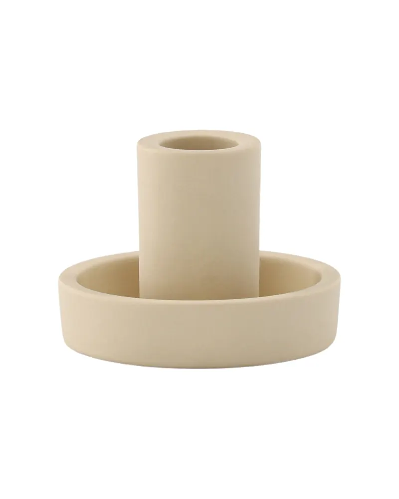 Ceco Kerzenständer aus Ton mit Tülle in flacher Schale in Beige, Ansicht 3