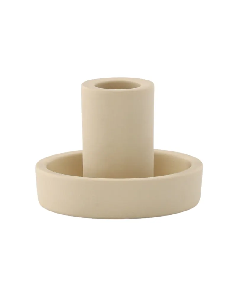 Ceco Kerzenständer aus Ton mit Tülle in flacher Schale in Beige, Ansicht 4