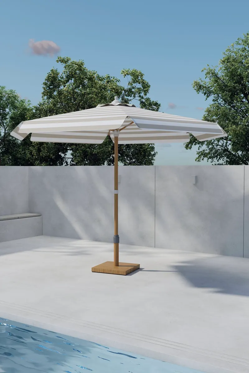 Cerox Sonnenschirm rund, Ø 270 cm in Beige, Gestell Braun, im Wohnraum