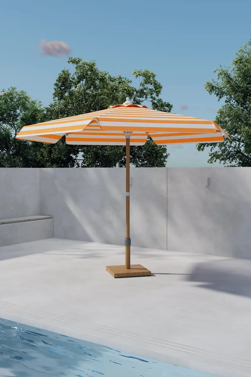 Cerox Sonnenschirm rund, Ø 270 cm in Pfirsich, Gestell Braun, im Wohnraum