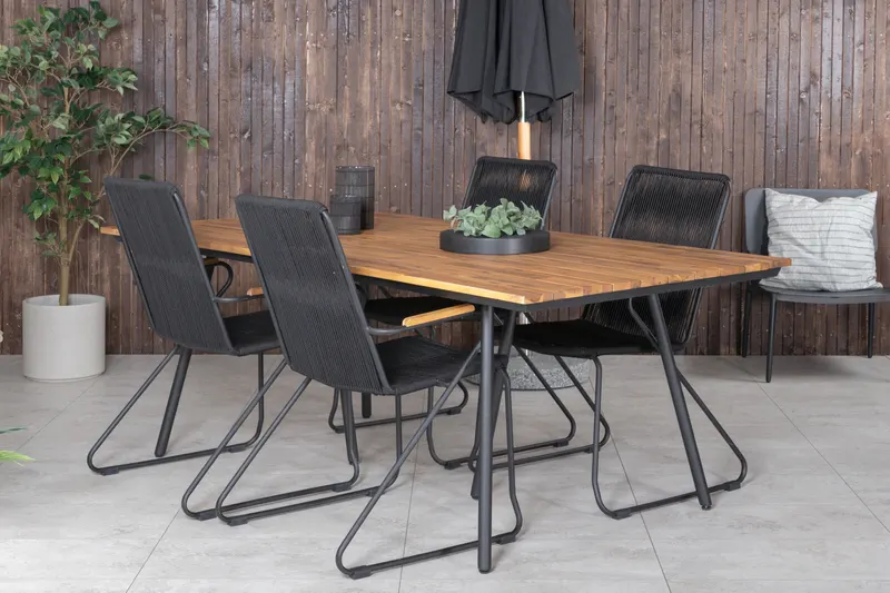 Chan & Bois Gartenmöbel-Set mit Akazientisch und 4 Stühlen in Schwarz, im Wohnraum, Ansicht 2