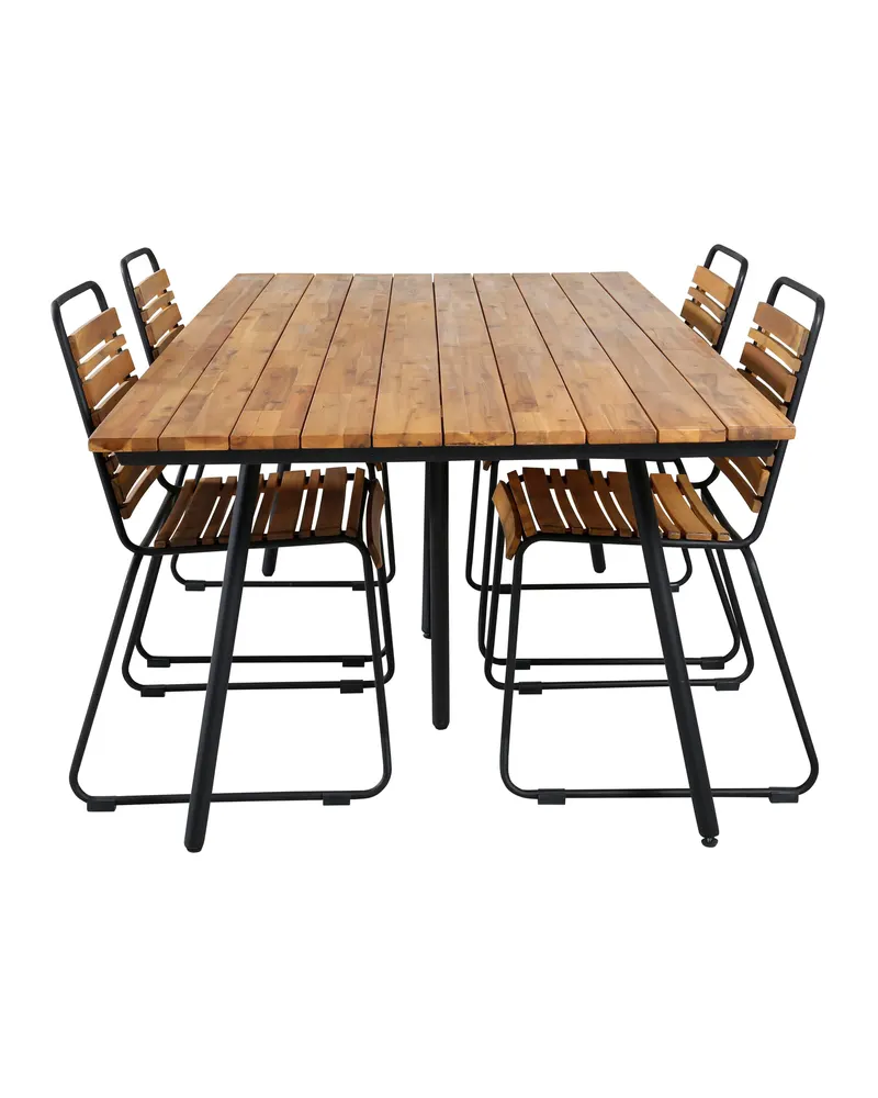 Chan & Bois Gartenmöbel-Set mit Akazientisch und 4 Stühlen in Natur, Gestell Schwarz, Ansicht 1