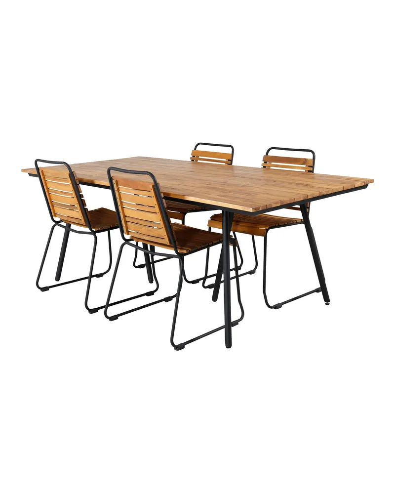 Chan & Bois Gartenmöbel-Set mit Akazientisch und 4 Stühlen in Natur, Gestell Schwarz, Ansicht 2