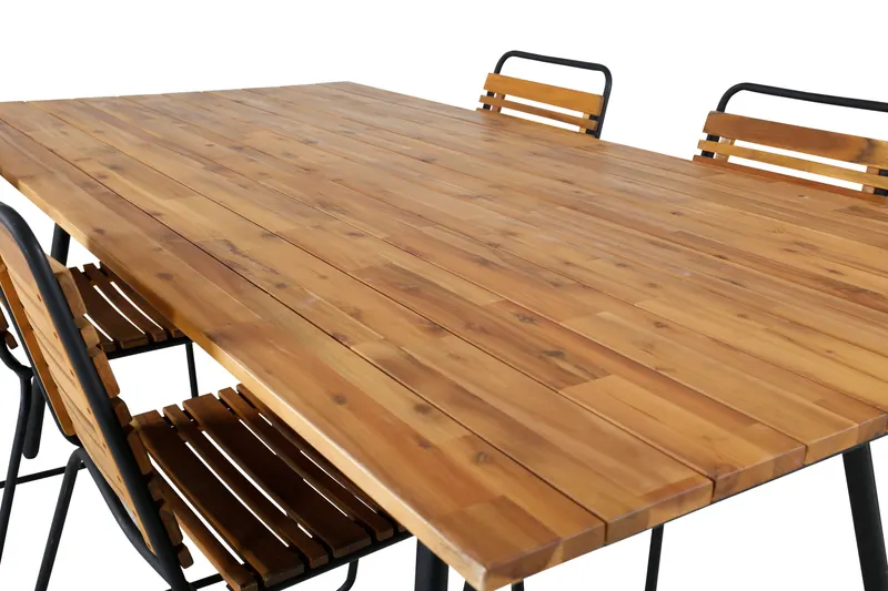 Chan & Bois Gartenmöbel-Set mit Akazientisch und 4 Stühlen in Natur, Gestell Schwarz, Ansicht 3