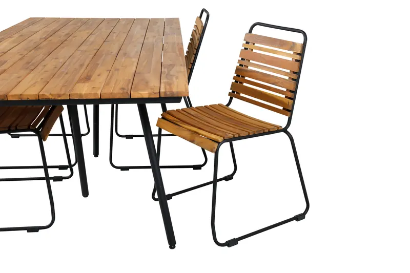 Chan & Bois Gartenmöbel-Set mit Akazientisch und 4 Stühlen in Natur, Gestell Schwarz, Ansicht 4