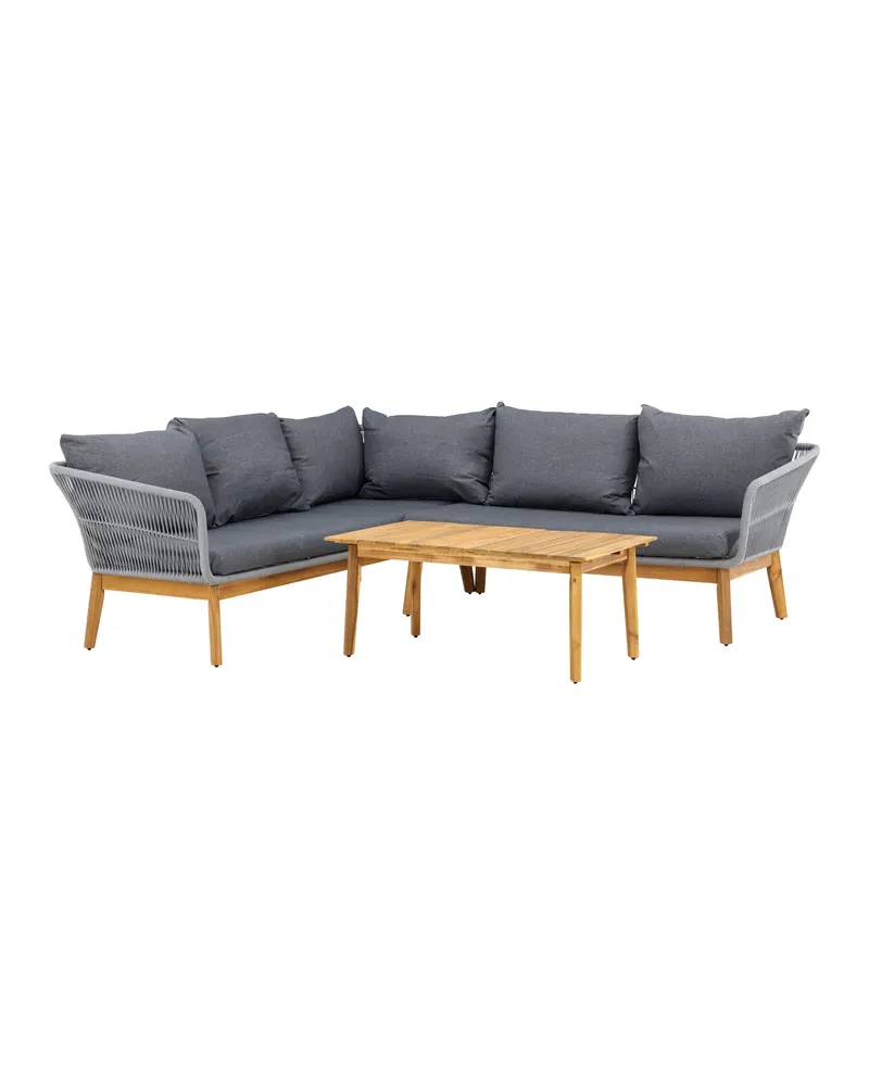 Chania Gartenlounge mit Ecksofa und Couchtisch aus Akazie in Table: H:45 L:110 W:60 Chair: D:75 H:76 W:213 Sofa: D:75 H:76 W:210 × 160 cm, Ansicht 2