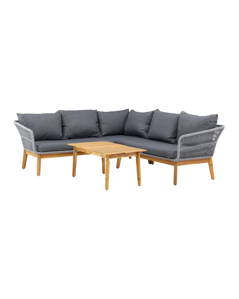 Chania Gartenlounge mit Ecksofa und Couchtisch aus Akazie in Table: H:45 L:110 W:60 Chair: D:75 H:76 W:213 Sofa: D:75 H:76 W:210 × 160 cm, Ansicht 3