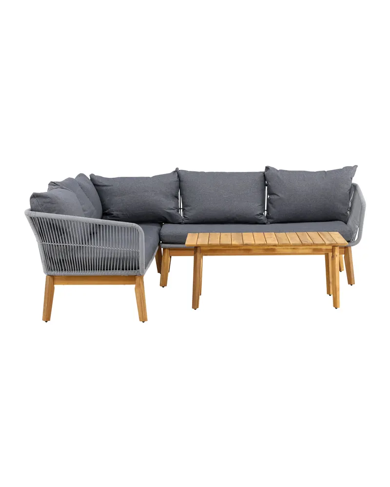 Chania Gartenlounge mit Ecksofa und Couchtisch aus Akazie in Table: H:45 L:110 W:60 Chair: D:75 H:76 W:213 Sofa: D:75 H:76 W:210 × 160 cm, Ansicht 4