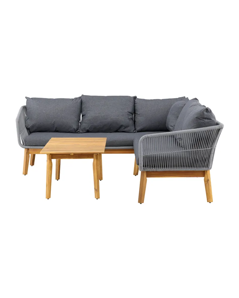 Chania Gartenlounge mit Ecksofa und Couchtisch aus Akazie in Table: H:45 L:110 W:60 Chair: D:75 H:76 W:213 Sofa: D:75 H:76 W:210 × 160 cm, Ansicht 5