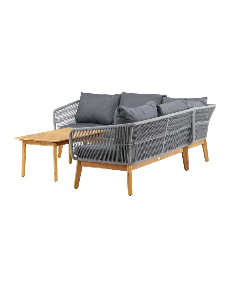Chania Gartenlounge mit Ecksofa und Couchtisch aus Akazie in Table: H:45 L:110 W:60 Chair: D:75 H:76 W:213 Sofa: D:75 H:76 W:210 × 160 cm, Ansicht 6