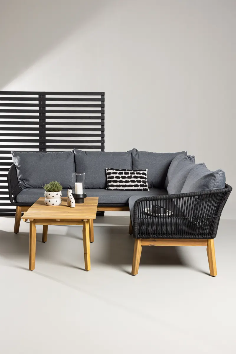 Chania Gartenlounge mit Ecksofa und Couchtisch aus Akazie, im Wohnraum, Ansicht 1