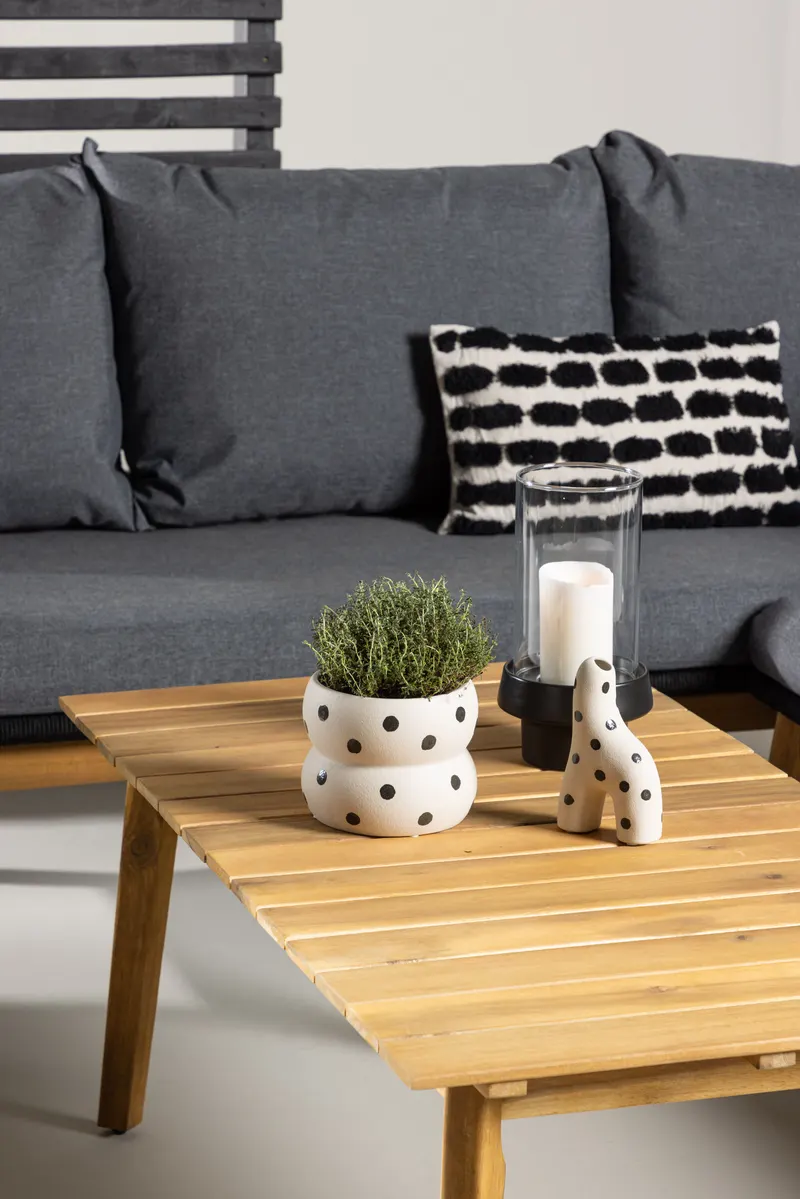 Chania Gartenlounge mit Ecksofa und Couchtisch aus Akazie, im Wohnraum, Ansicht 2