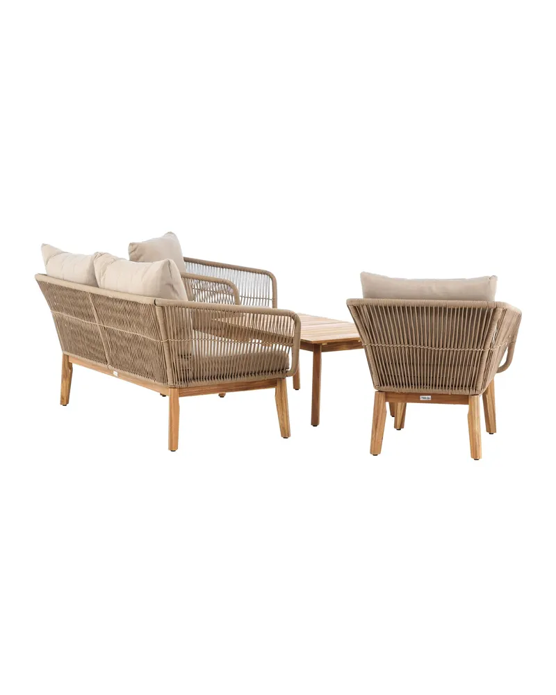Chania Gartenlounge mit Zweisitzer, zwei Sesseln und Couchtisch in Table: H:45 L:110 W:60 Chair: D:75 H:76 W:75 Sofa: D:75 H:76 W:164 cm, Ansicht 4