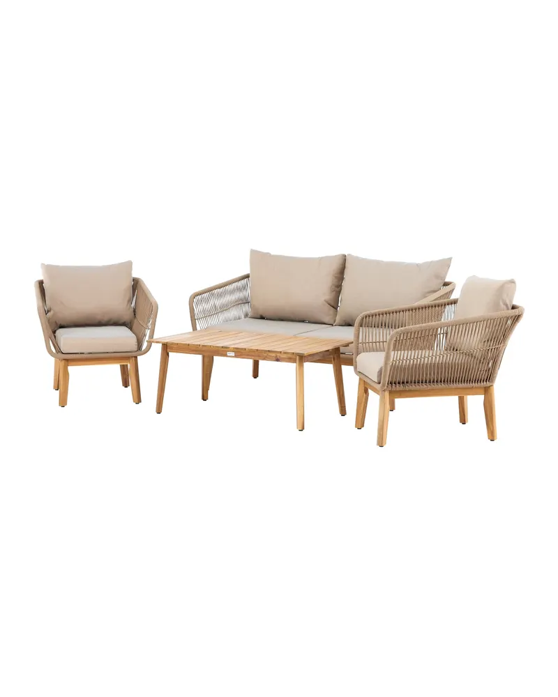 Chania Gartenlounge mit Zweisitzer, zwei Sesseln und Couchtisch in Table: H:45 L:110 W:60 Chair: D:75 H:76 W:75 Sofa: D:75 H:76 W:164 cm, Ansicht 6