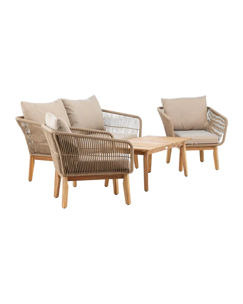 Chania Gartenlounge mit Zweisitzer, zwei Sesseln und Couchtisch in Table: H:45 L:110 W:60 Chair: D:75 H:76 W:75 Sofa: D:75 H:76 W:164 cm, Ansicht 8