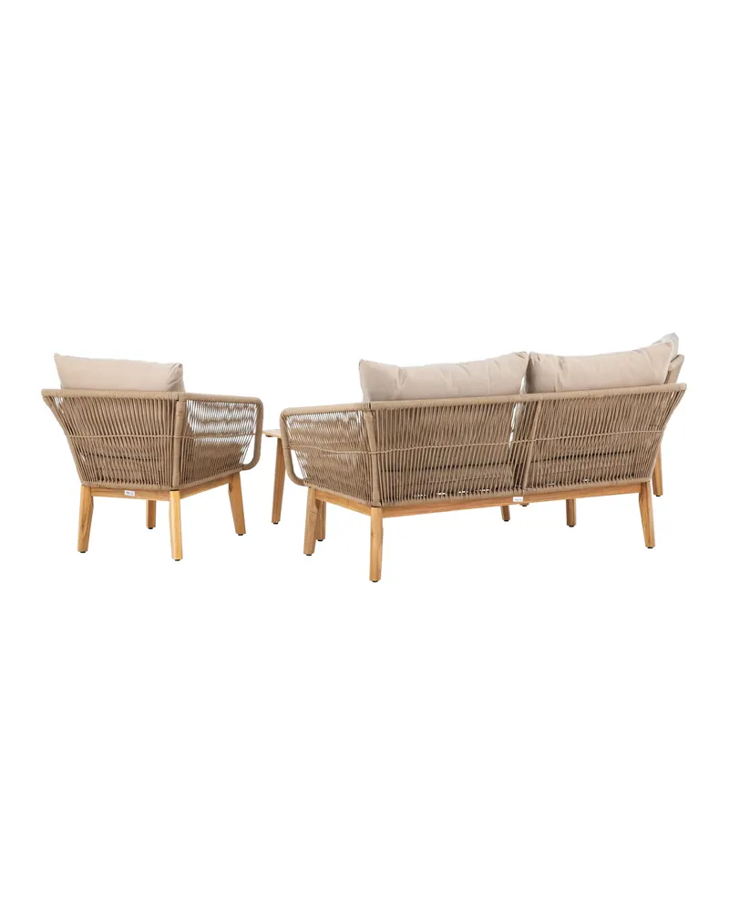 Chania Gartenlounge mit Zweisitzer, zwei Sesseln und Couchtisch in Table: H:45 L:110 W:60 Chair: D:75 H:76 W:75 Sofa: D:75 H:76 W:164 cm, Ansicht 9