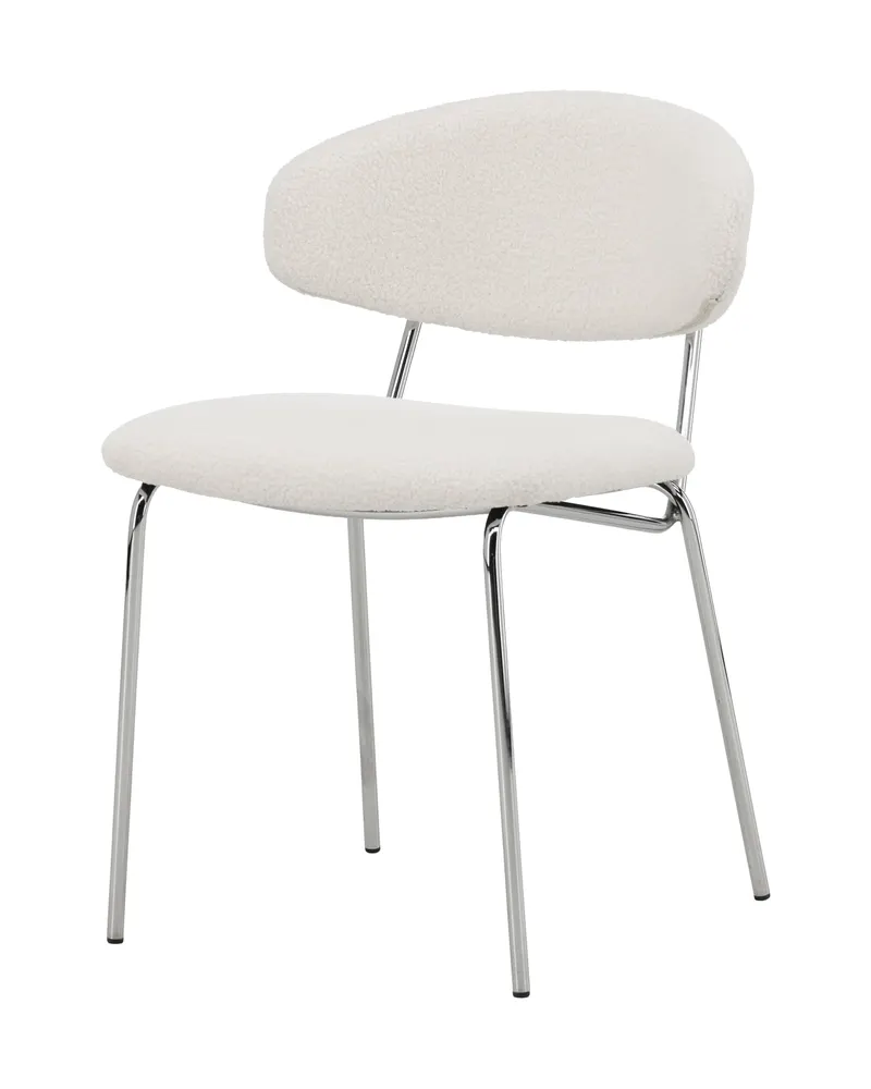 Chico Esszimmerstuhl aus Bouclé mit Stahlgestell in Weiß, Gestell Chrom, Ansicht 3