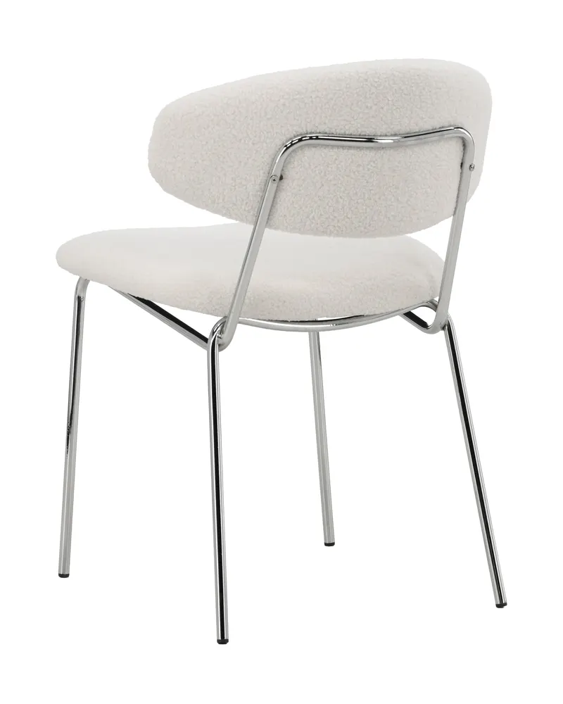 Chico Esszimmerstuhl aus Bouclé mit Stahlgestell in Weiß, Gestell Chrom, Ansicht 6