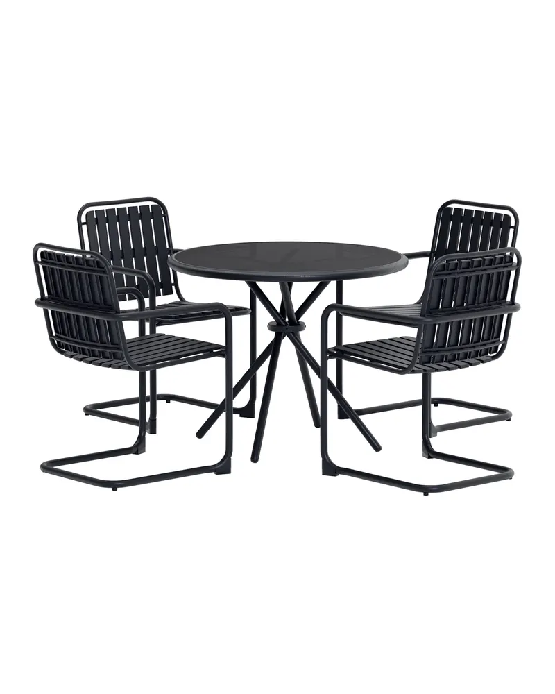 Chios Gartenmöbel-Set rund Ø 90 cm mit 4 stapelbaren Armlehnstühlen, Schwarz