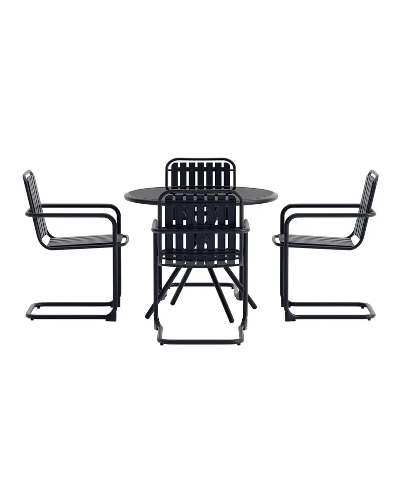Chios rundes Gartenmöbel-Set mit Tisch Ø 90 cm und 4 Stühlen in Schwarz, Ansicht 2