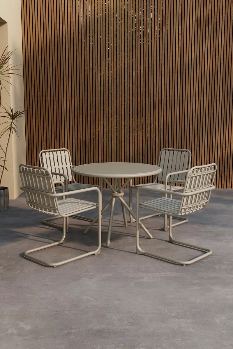 Chios rundes Gartenmöbel-Set mit Tisch Ø 90 cm und 4 Stühlen in Beige, im Wohnraum