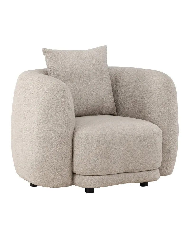 Cielo Bouclé-Sessel in Beige mit runder, umhüllender Form