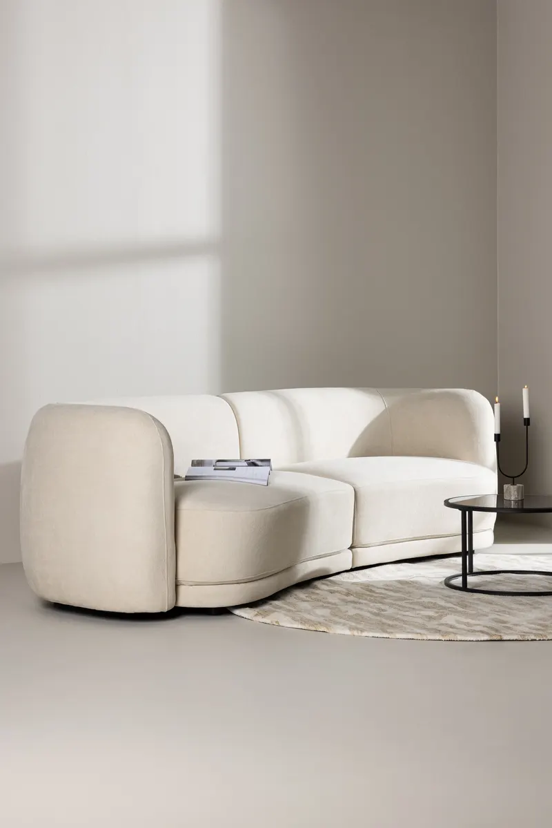 Cielo Sofa mit runden Kanten in Weiß, Gestell Schwarz, Polyester, im Wohnraum, Ansicht 1