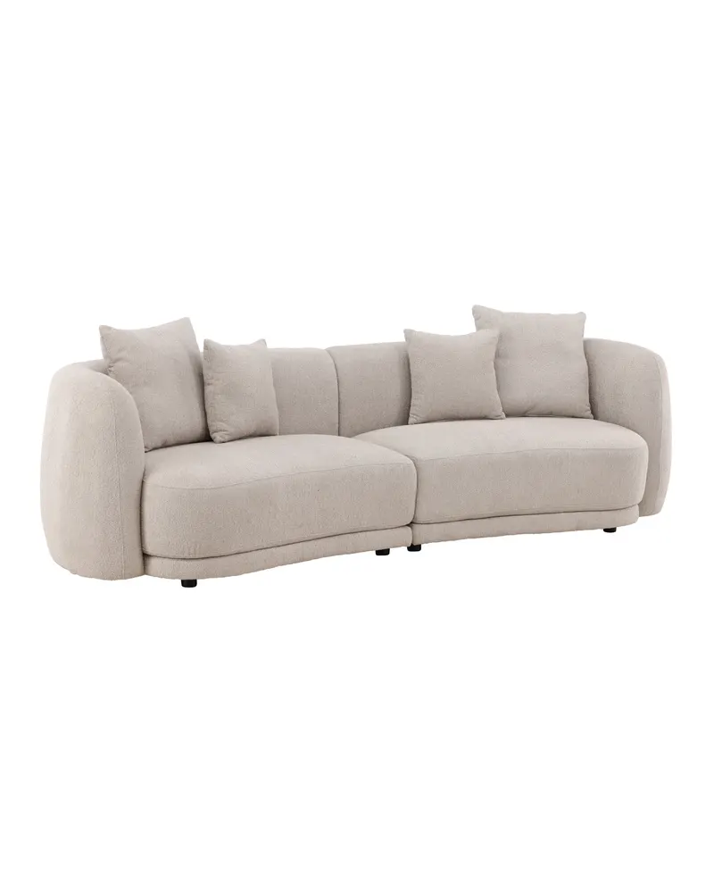 Cielo Sofa mit runden Kanten in Bouclé oder Polyester, 268 cm, Beige, Gestell Schwarz