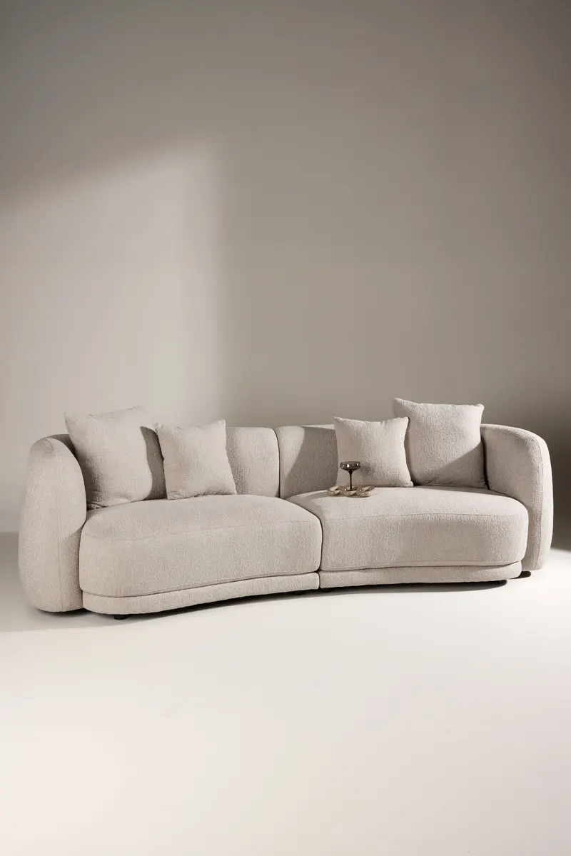 Cielo Sofa mit runden Kanten in Beige, Gestell Schwarz, Bouclé, im Wohnraum, Ansicht 1
