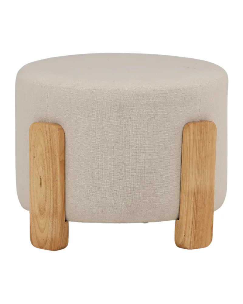 Coffey runder Hocker mit Holzbeinen, Bezug in Leinenoptik
