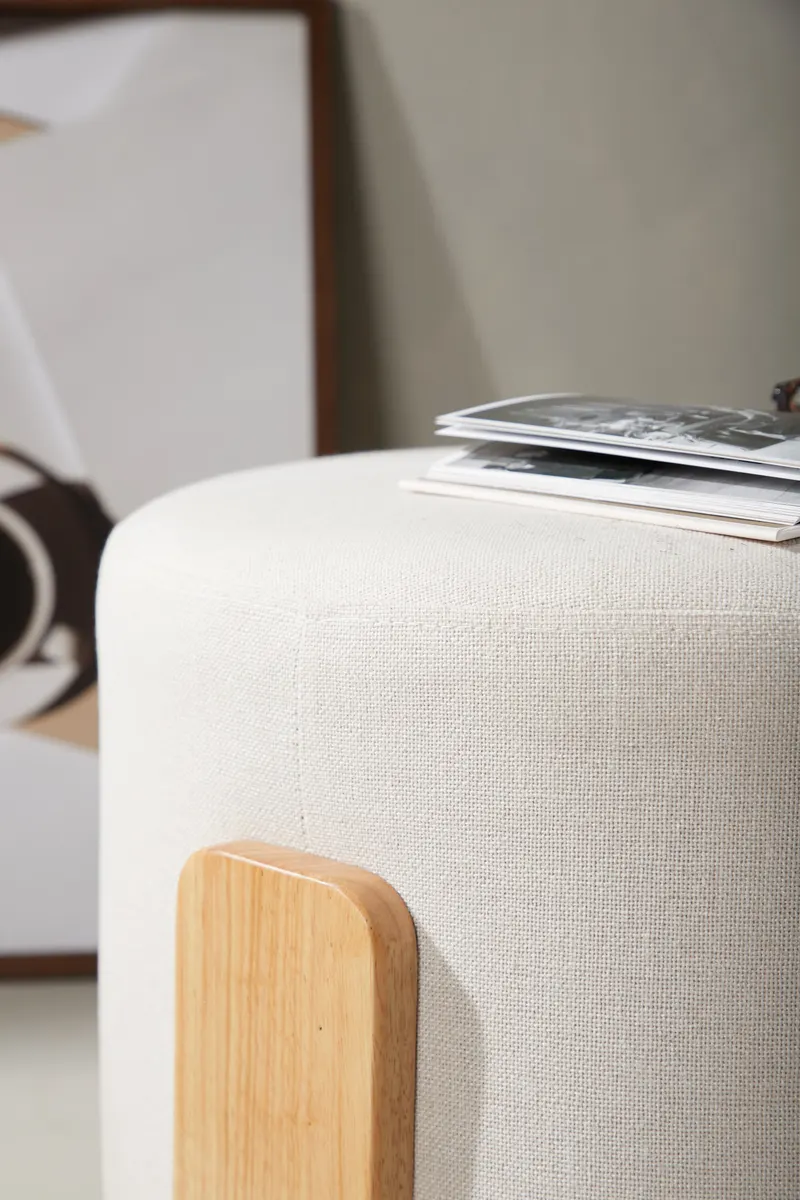 Coffey runder Hocker mit Holzbeinen, im Wohnraum, Ansicht 3