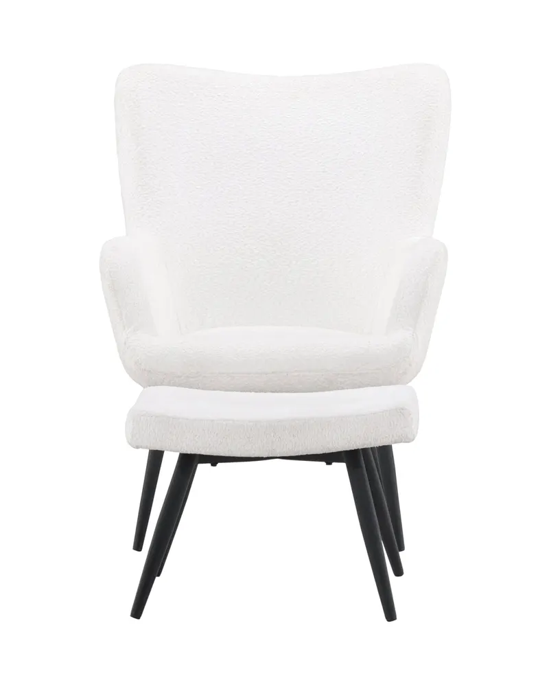 Como Sessel in Weiß mit Bouclé-Bezug und 95 cm hoher Lehne, Weiß, Schwarz