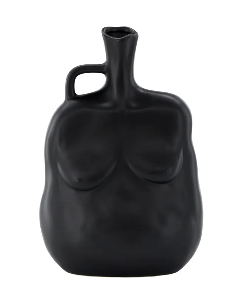 Conta Vase in Torso-Form mit Henkel aus Steinzeug, Cremeweiß