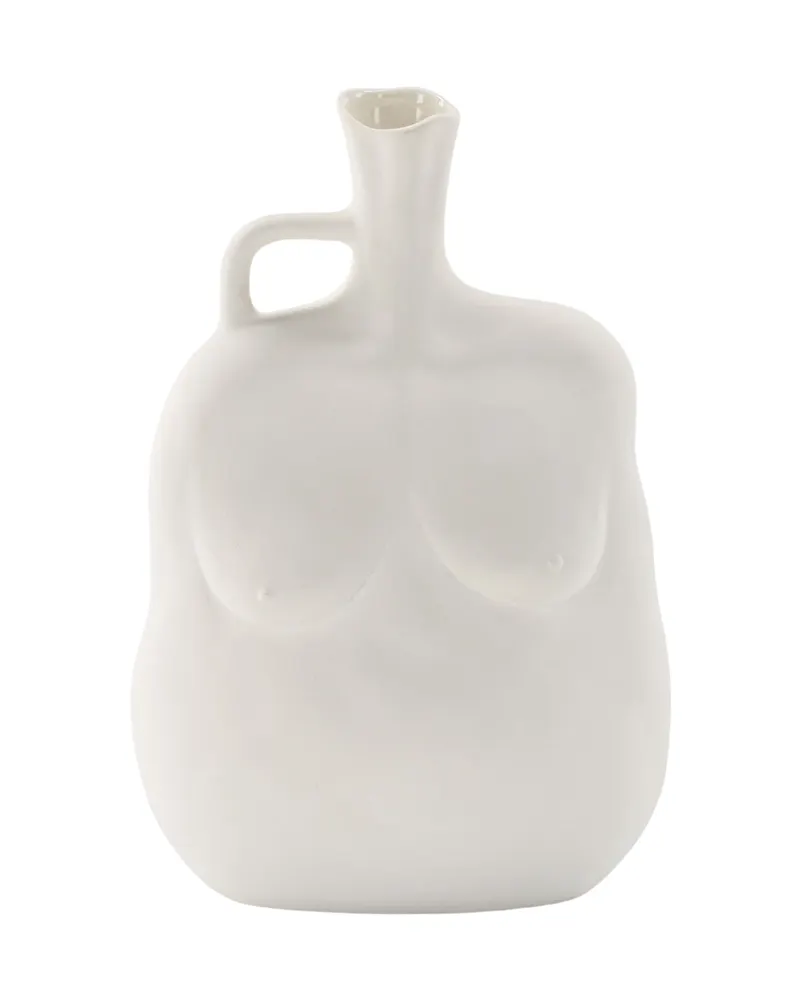 Conta Vase in Torso-Form mit Henkel aus Steinzeug in Cremeweiß, Ansicht 1