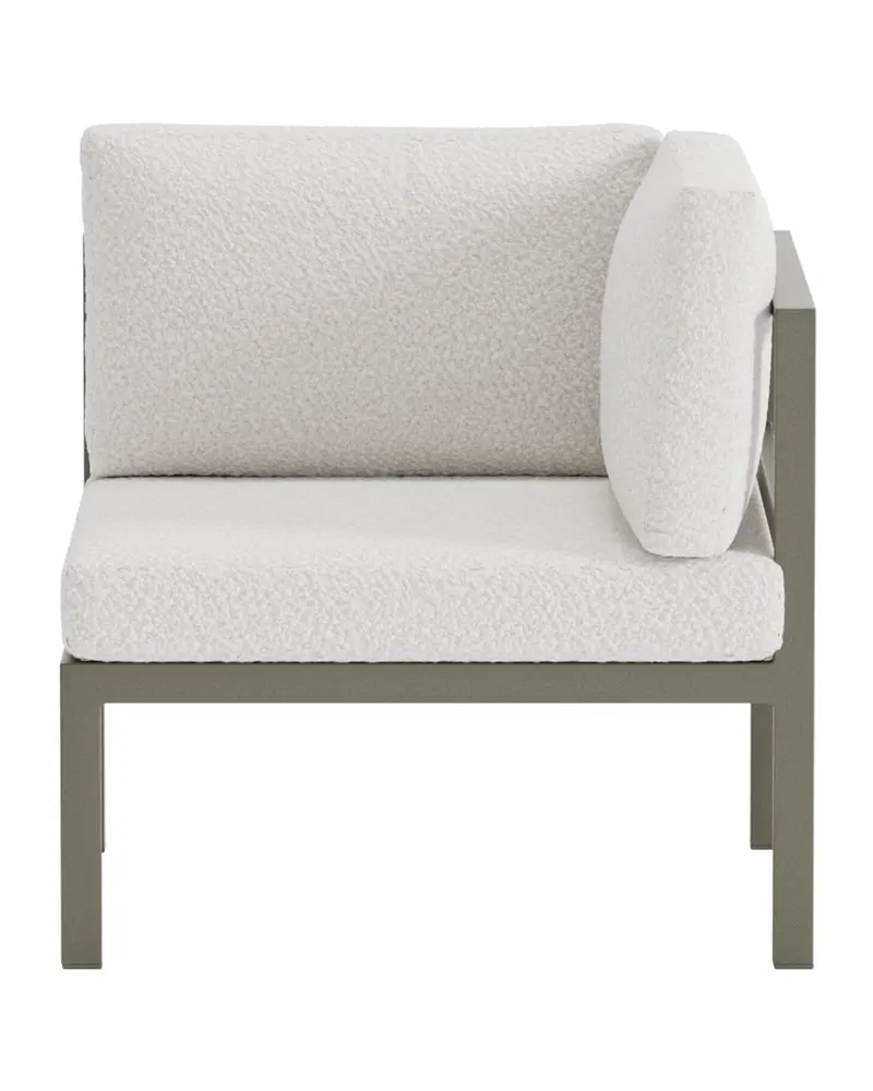 Copacabana Loungemodul für modulare Gartenmöbel in 74 × 74 × 65 cm, Weiß, Gestell Braun, Bouclé, Ansicht 2