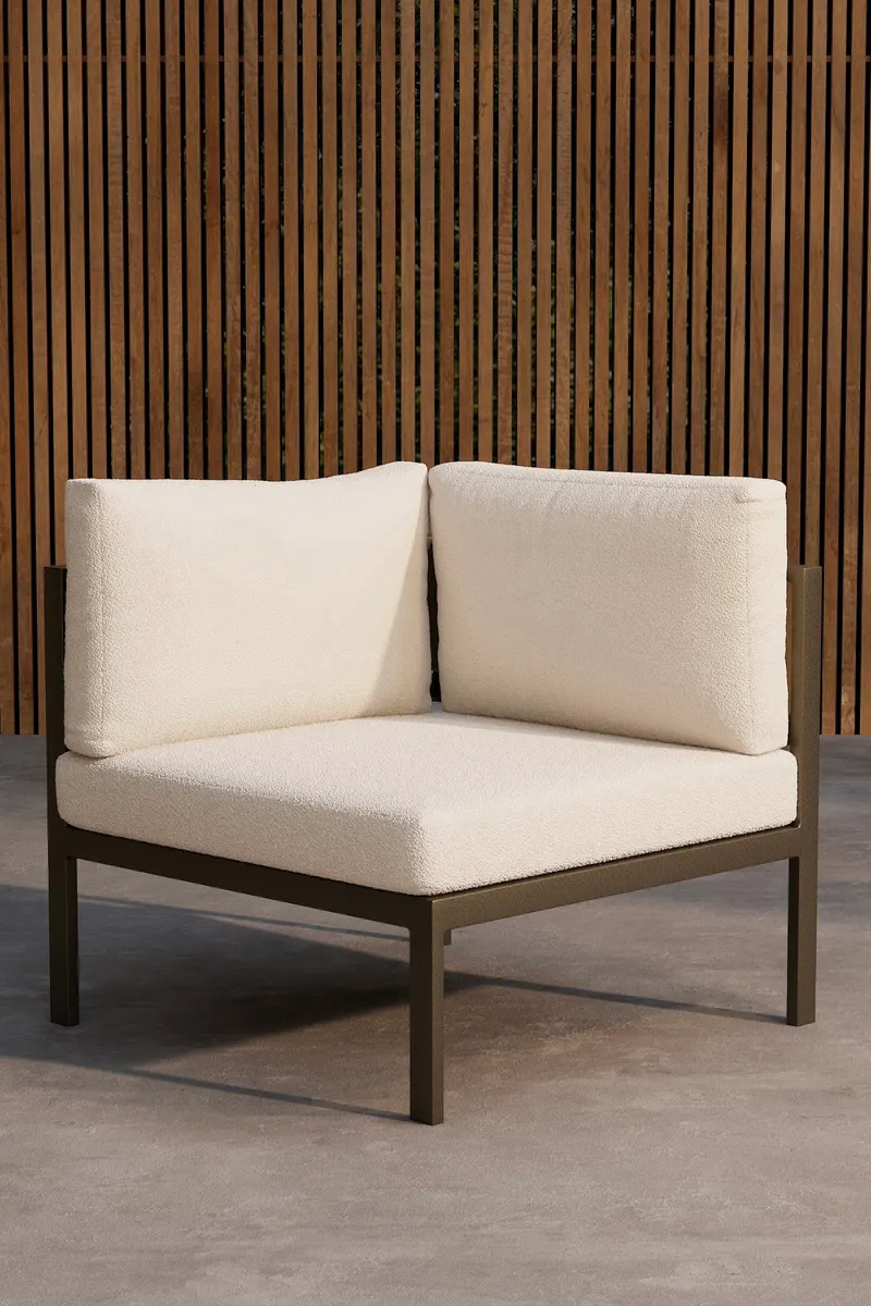 Copacabana Loungemodul für modulare Gartenmöbel in 74 × 74 × 65 cm, Weiß, Gestell Braun, Bouclé, im Wohnraum