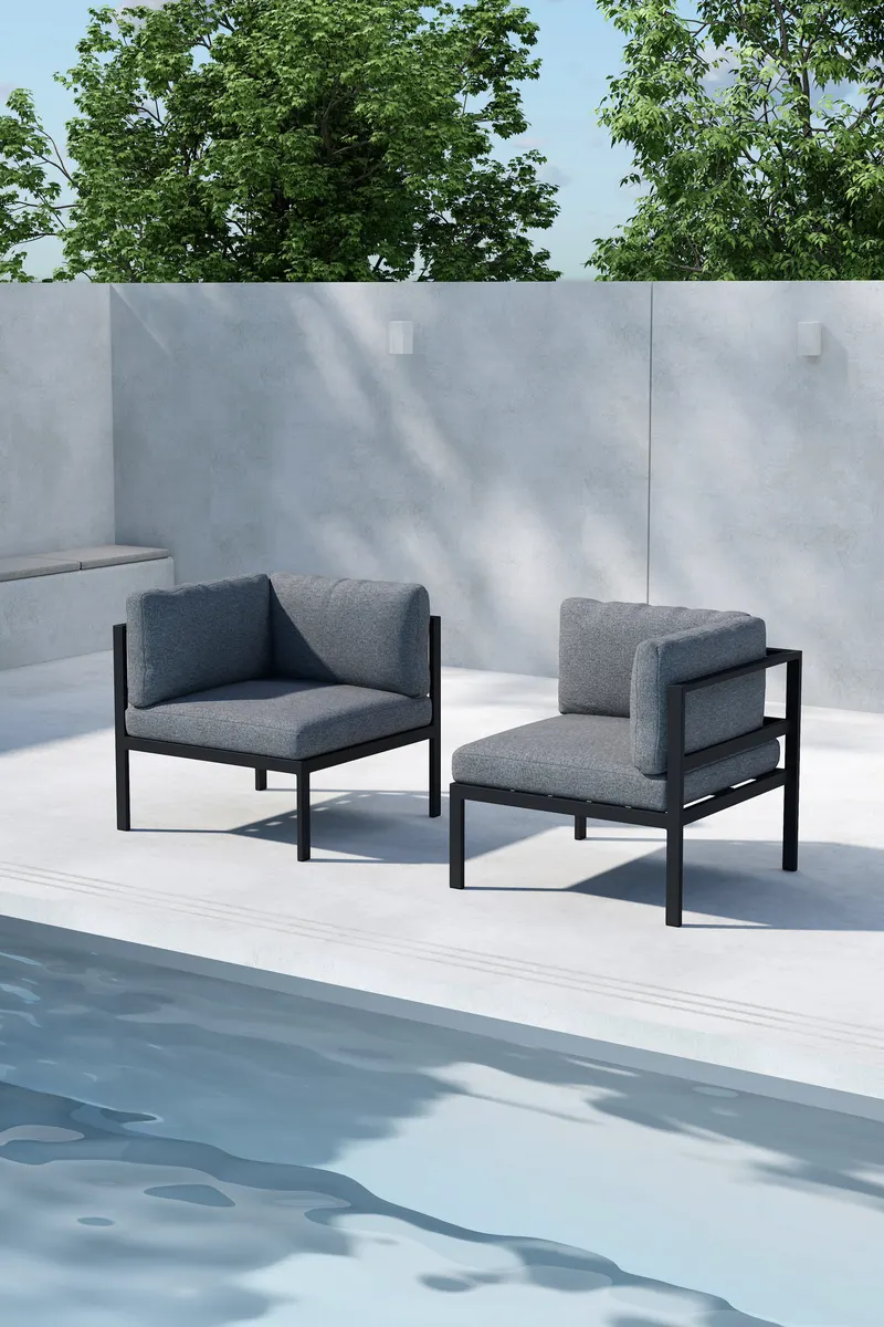 Copacabana Loungemodul für modulare Gartenmöbel in 74 × 74 × 65 cm, Dunkelgrau, Gestell Schwarz, Polyester, im Wohnraum, Ansicht 1