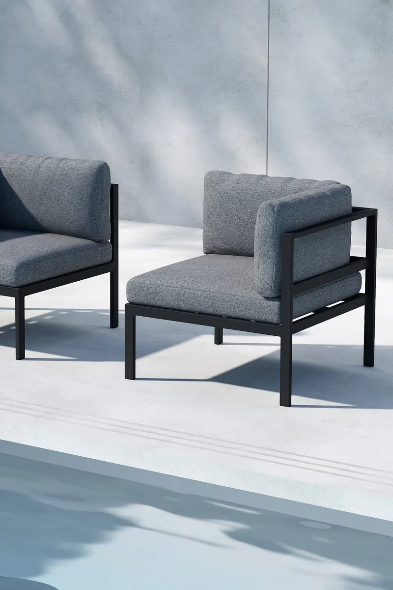 Copacabana Loungemodul für modulare Gartenmöbel in 74 × 74 × 65 cm, Dunkelgrau, Gestell Schwarz, Polyester, im Wohnraum, Ansicht 2