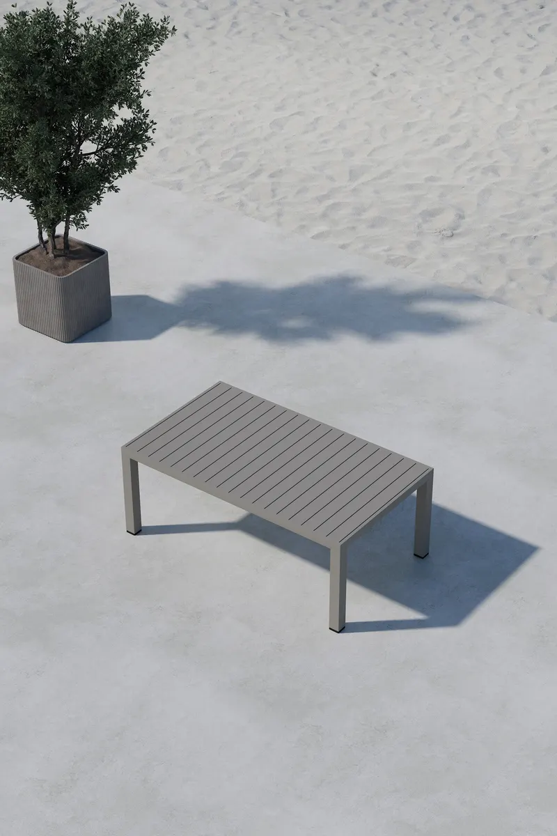 Copacabana Loungetisch aus Aluminium in Braun, im Wohnraum, Ansicht 1