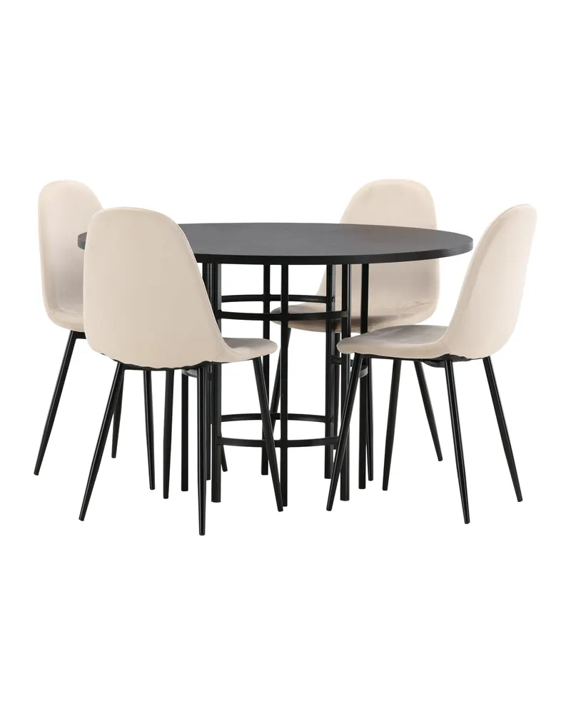 Copenhagen & Polar runde Essgruppe mit 4 Stühlen in Schwarz, Beige, Gestell Schwarz, Ansicht 7